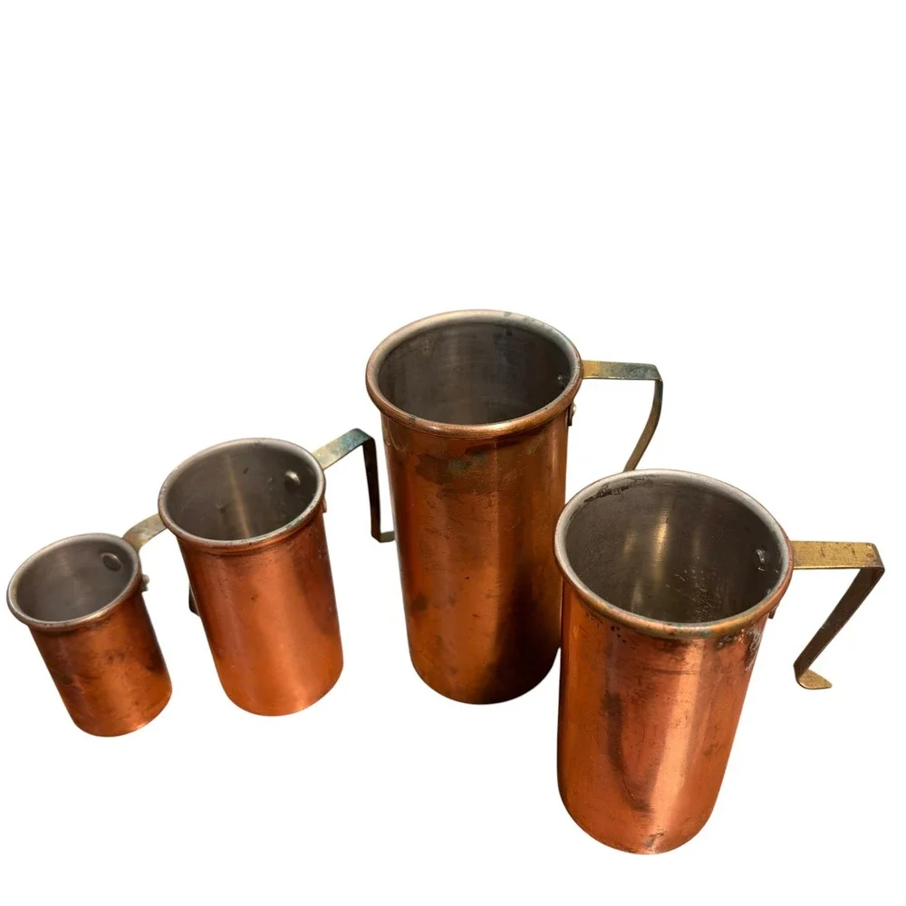 Vintage Graduated Copper Measuring Cup Set 4 Pieces Rustic Farmhouse Kitchenware